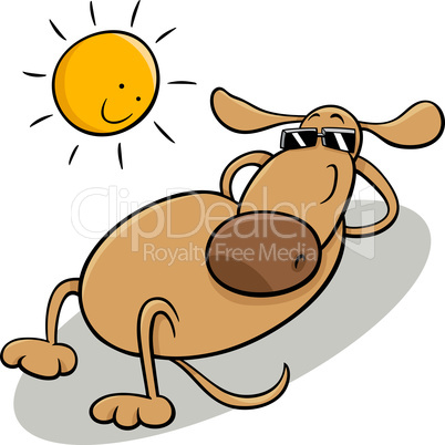 dog taking sunbath cartoon illustration