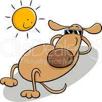 dog taking sunbath cartoon illustration