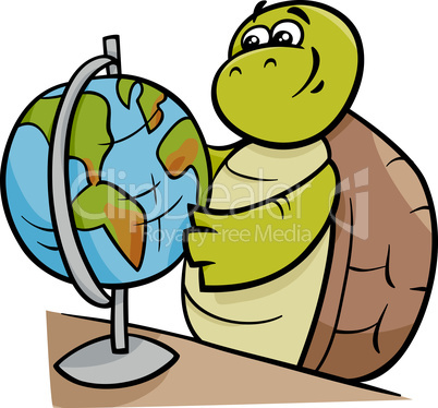 turtle with globe cartoon illustration