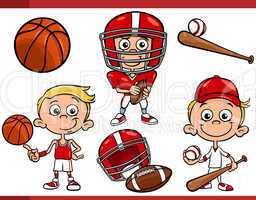 boy with sport equipment cartoon set