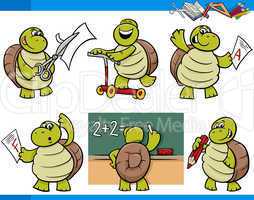 turtle character student cartoon set