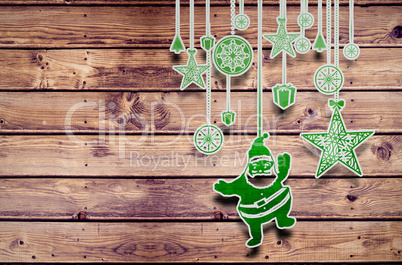 Composite image of hanging christmas decorations