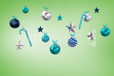 Composite image of digitally generated hanging christmas decorat