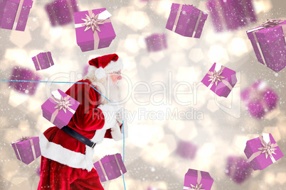 Composite image of santa claus pulling rope