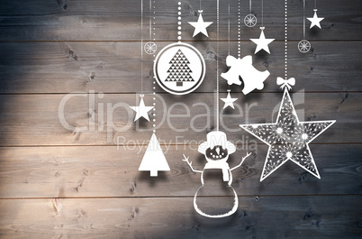 Composite image of hanging christmas decorations