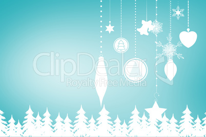 Composite image of fir tree forest and snowflakes