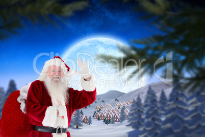 Composite image of santa claus waving