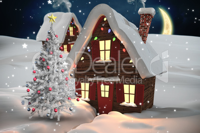 Composite image of christmas tree and house