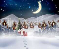 Composite image of santa walking in the snow