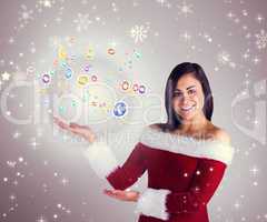 Composite image of pretty girl presenting in santa outfit