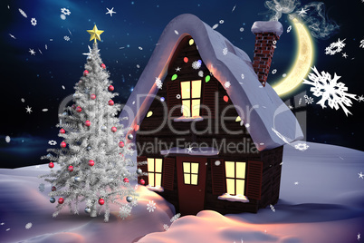 Composite image of christmas tree and house