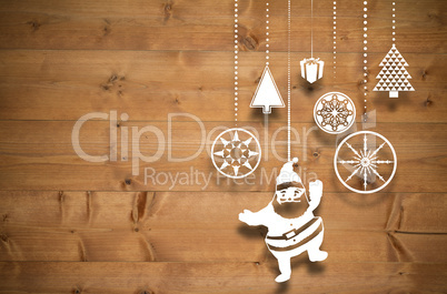 Composite image of hanging christmas decorations