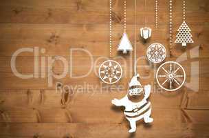 Composite image of hanging christmas decorations