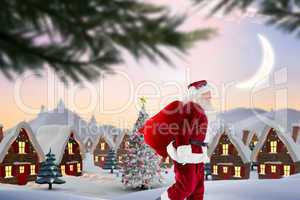 Composite image of santa claus carrying sack