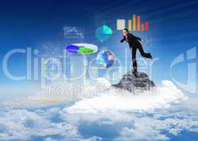 Composite image of businesswoman stepping and balancing