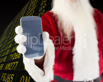 Composite image of santa claus showing smartphone