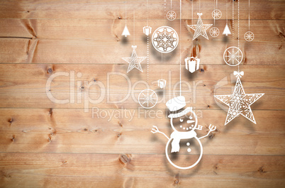 Composite image of hanging christmas decorations