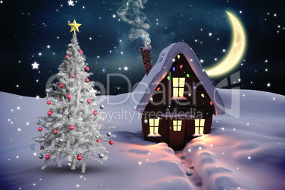 Composite image of christmas tree and house