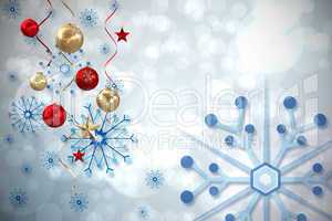 Composite image of hanging christmas decorations and streamers