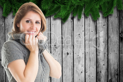 Composite image of pretty girl in jumper
