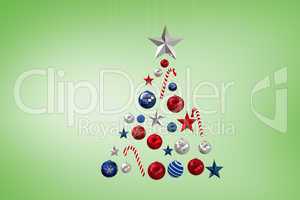 Composite image of christmas tree shape of baubles