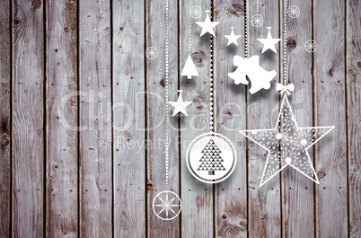Composite image of hanging christmas decorations