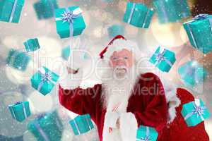 Composite image of santa claus waving