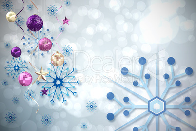 Composite image of hanging christmas decorations and streamers