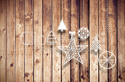 Composite image of hanging christmas decorations