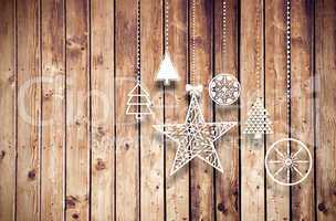 Composite image of hanging christmas decorations