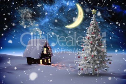 Composite image of christmas tree and house