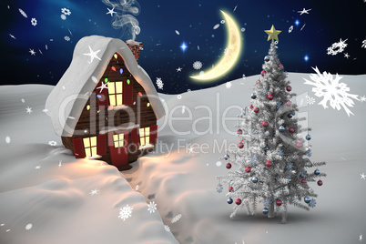 Composite image of christmas tree and house