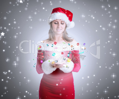 Composite image of pretty girl in santa outfit