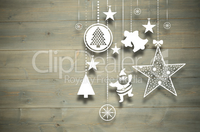 Composite image of hanging christmas decorations