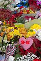 Liverpool, UK, April 15 2014 - Flowers laid to commemorate the 2