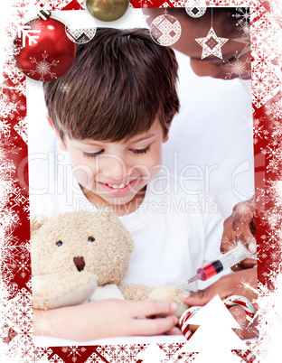 Attentive female doctor playing with a little boy