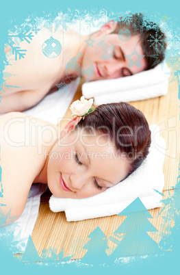 Resting couple lying on a massage table