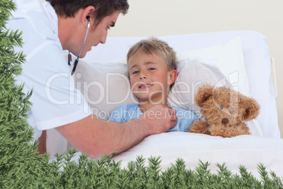 Doctor listening to a child breaht with stethoscope