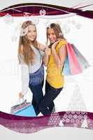 Beautiful young women with shopping bags the thumbup