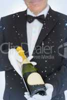 Composite image of waiter offering champagne