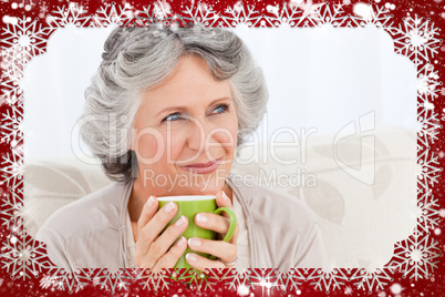 Composite image of senior drinking a cup of tea