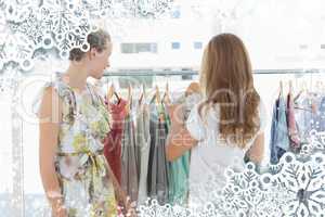 Composite image of young women shopping in clothes store
