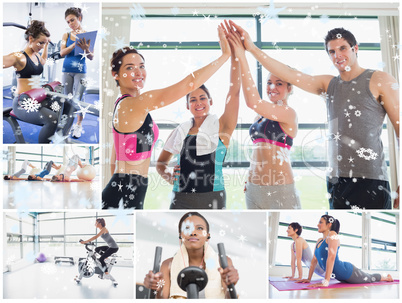 Collage of happy people at the gym