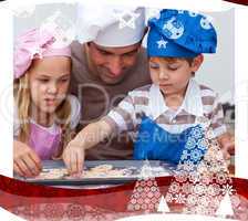 Portrait of father and children baking