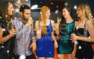 Composite image of talking friends at a bar