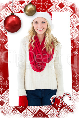 Festive blonde smiling at camera