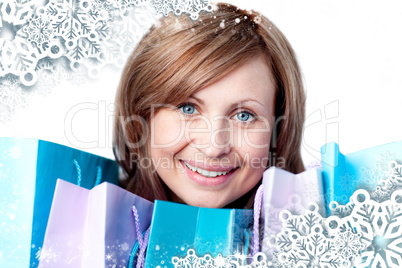 Composite image of young woman with shopping bags Composite image of young woman with shopping bags