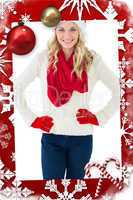 Festive blonde smiling at camera