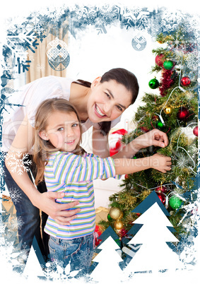 Mother and daughter at home at christmas time