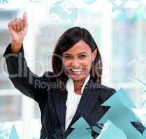 Successful businesswoman with a thumb up standing